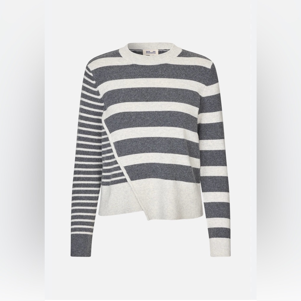 Baum und pferdgarten horizontal strip grey wool crew neck sweater size M